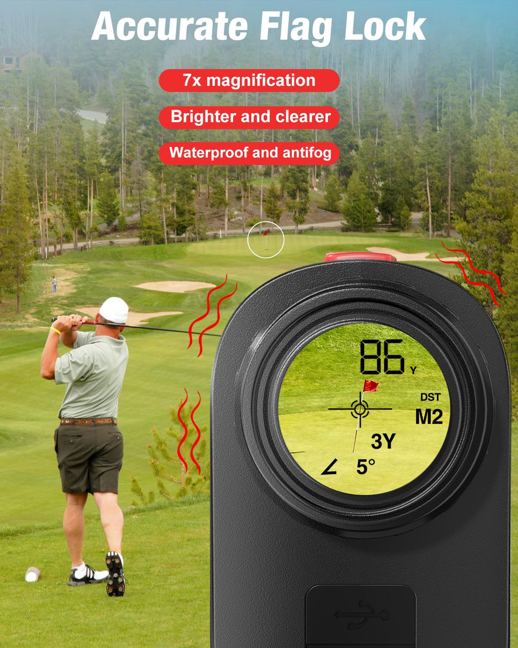Range Finder Golf Rangefinder With Slope - 1200 Yards Laser Range Finder With Flag Lock, Vibration, 7X Magnification, Rechargeab
