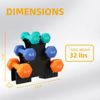 Fitvids Colored Neoprene Dumbbell Set with Rack, 32 LBS (3/5/8LB Pairs)