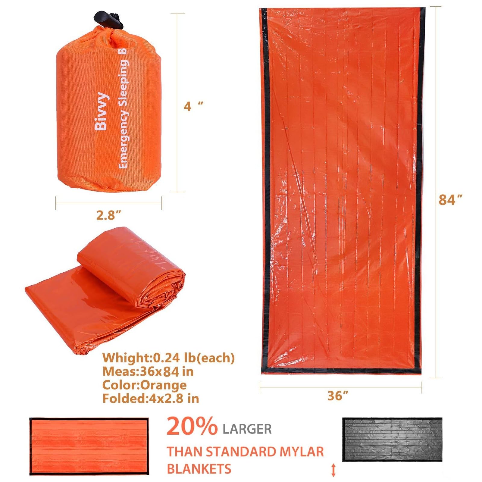4 Packs Emergency Thermal Sleeping Bag, Survival Bivvy Sacks Blanket With Whistle, Waterproof Lightweight Survival Shelter Blank