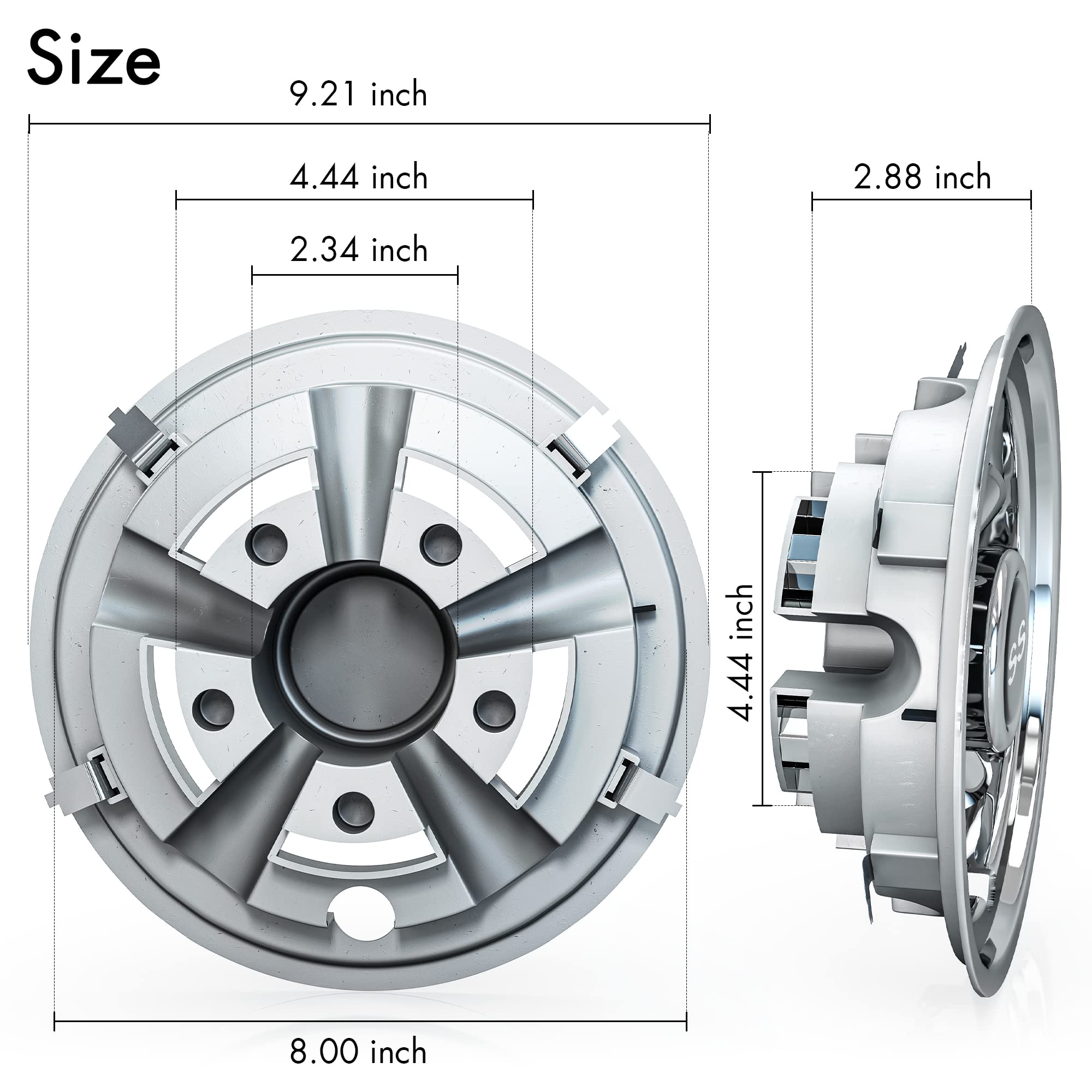 10L0L Golf Cart Ss Wheel Covers Hub Caps For Ezgo, Club Car, Yamaha - 8 Inch Snap-On Installation, Chrome, Set Of 4