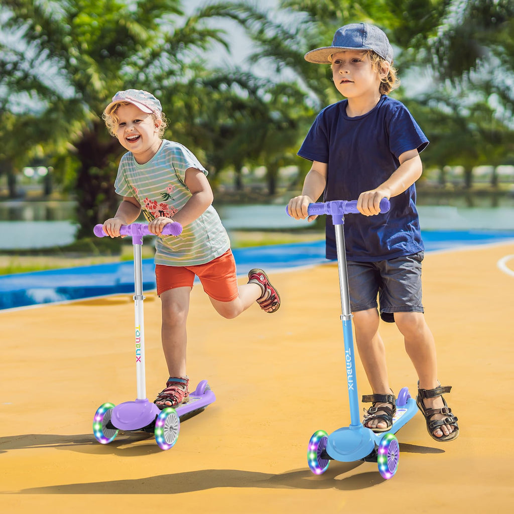 TONBUX Kids Scooter for Ages 3-8, Toddler Scooter with Light-Up Deck and Wheels, Adjustable 4-Level Height 3-Wheel Scooters for