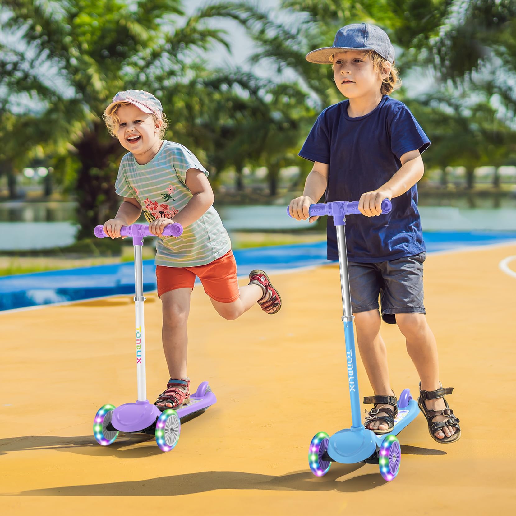 TONBUX Kids Scooter for Ages 3-8, Toddler Scooter with Light-Up Deck and Wheels, Adjustable 4-Level Height 3-Wheel Scooters for