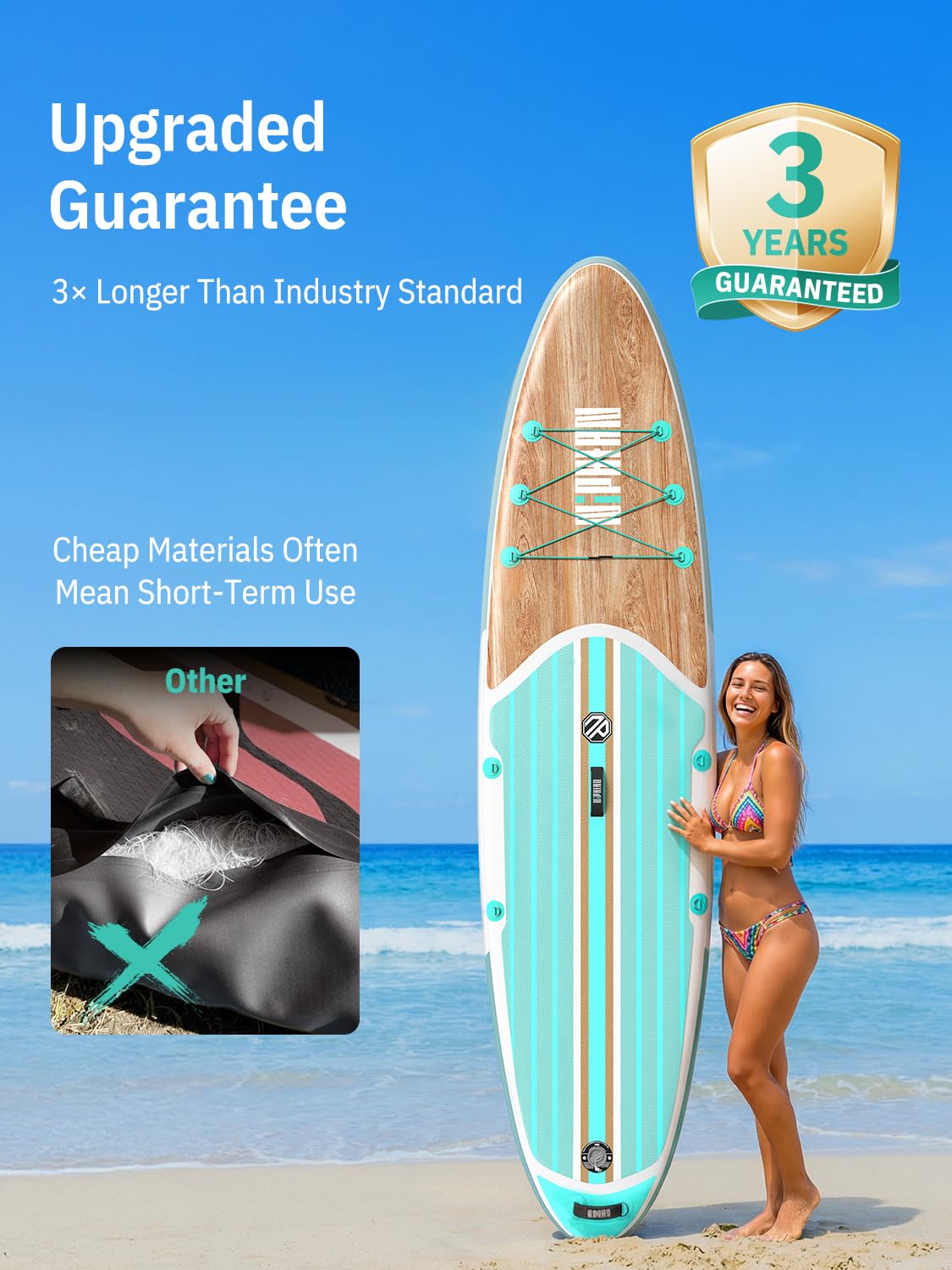 Niphean Inflatable Stand Up Paddle Board with Stabiltrac Fin Design and SUP Accessories, Anti-Slip EVA Deck, 106 Inflatable Padd