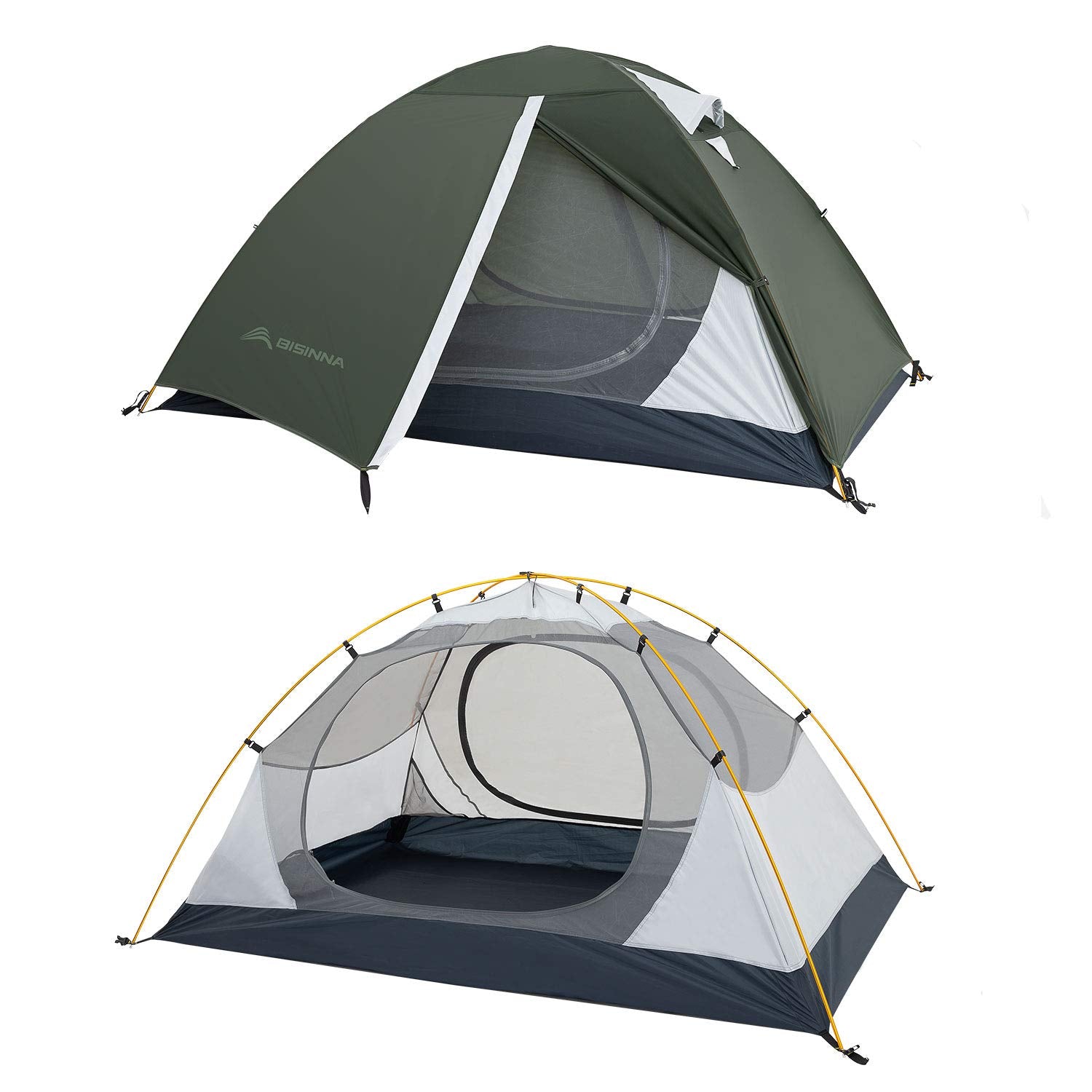 Bisinna 2 Person Camping Tent Lightweight Backpacking Tent Waterproof Windproof Two Doors Easy Setup Free Standing Double Layer