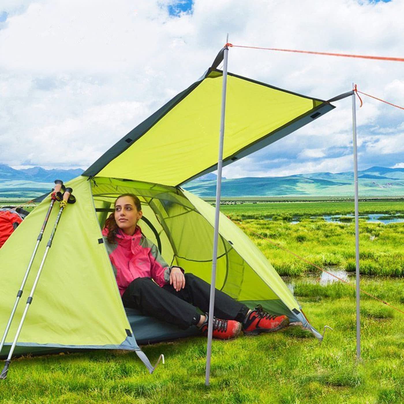 Adjustable Tarp Pole Canopy Pole Set Of 2, Portable Tent Poles Rodsfor Camping Tarps,Tent,Awnings, Shelters, Hiking