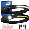 Headlamp Rechargeable (2-Pack), 230 Headband Light Forehead, USB Head lamp Band, 350 Lumen Super Bright, 5 Modes