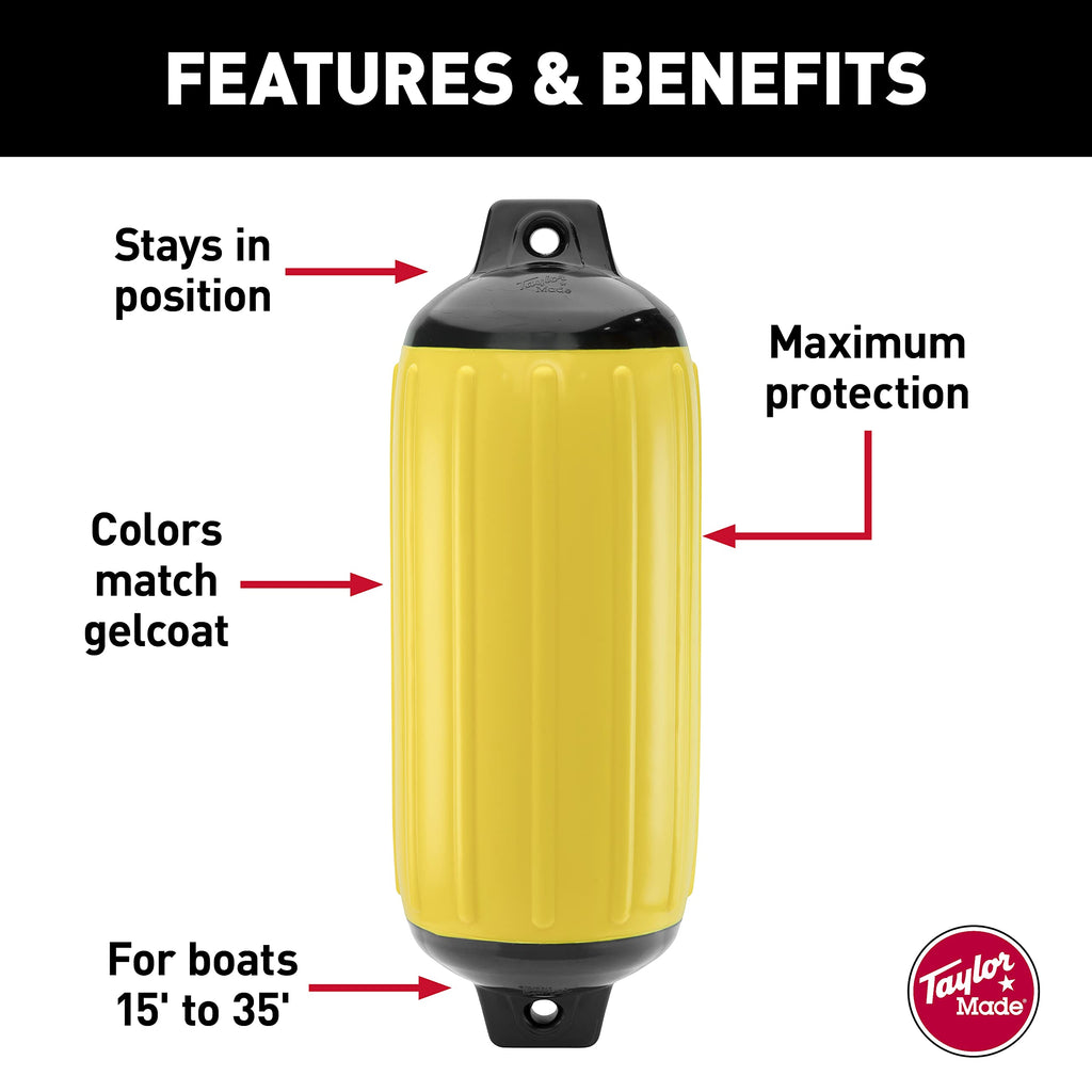 Taylor Made Products Super Gard Inflatable Vinyl Boat Fender 5.5'' X 20'', Double-Molded Ends, Fits 5/8'' Lines, For Boats 15-35