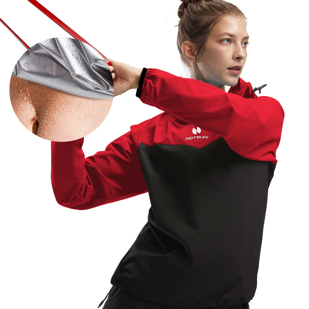 Hotsuit Sauna Jacket Women Sweat Jacket Weight Loss Workout Gym Exercise Sauna Suit Shirts, Red, M