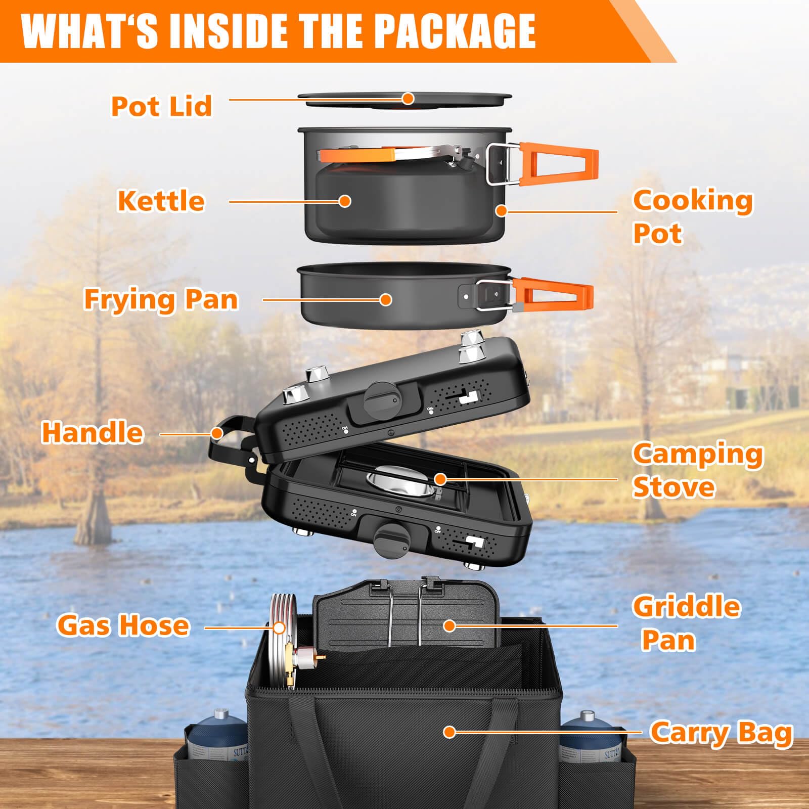 Hisencn 2 Burner Foldable Camping Stove With Griddle,Portable Propane Camp Stove, 20000 Btu Propane Stove, Outdoor Gas Stove Wit