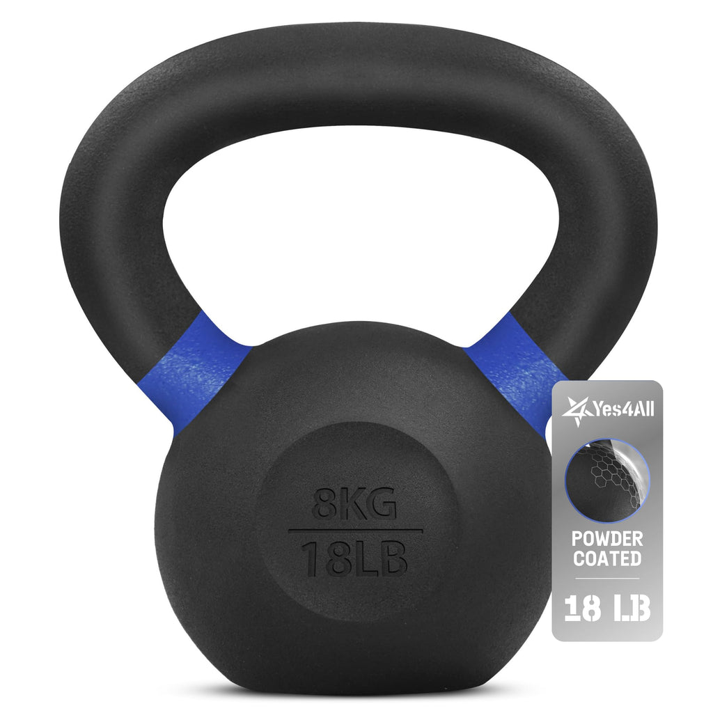 Yes4All Powder Coated Cast Iron Competition Kettlebell With Wide Handles & Flat Bottoms - 8 Kg / 18 Lb