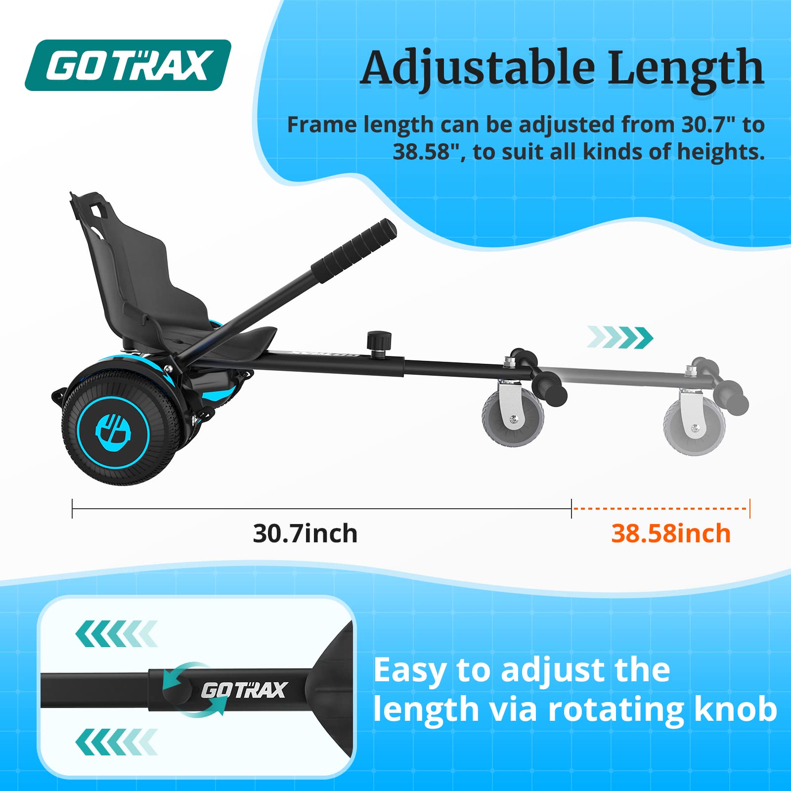 Gotrax HoverflyKart Seat Attachment Accessory for 6.5 8 8.5 10 Self Balancing Scooter, Adjustable Frame Length and Handlebar Con