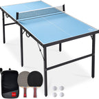 Best Choice Products 6X3Ft Portable Ping Pong Table, Mid-Size Folding Indoor Outdoor Table Tennis W/ 2 Paddles, 4 Balls Included