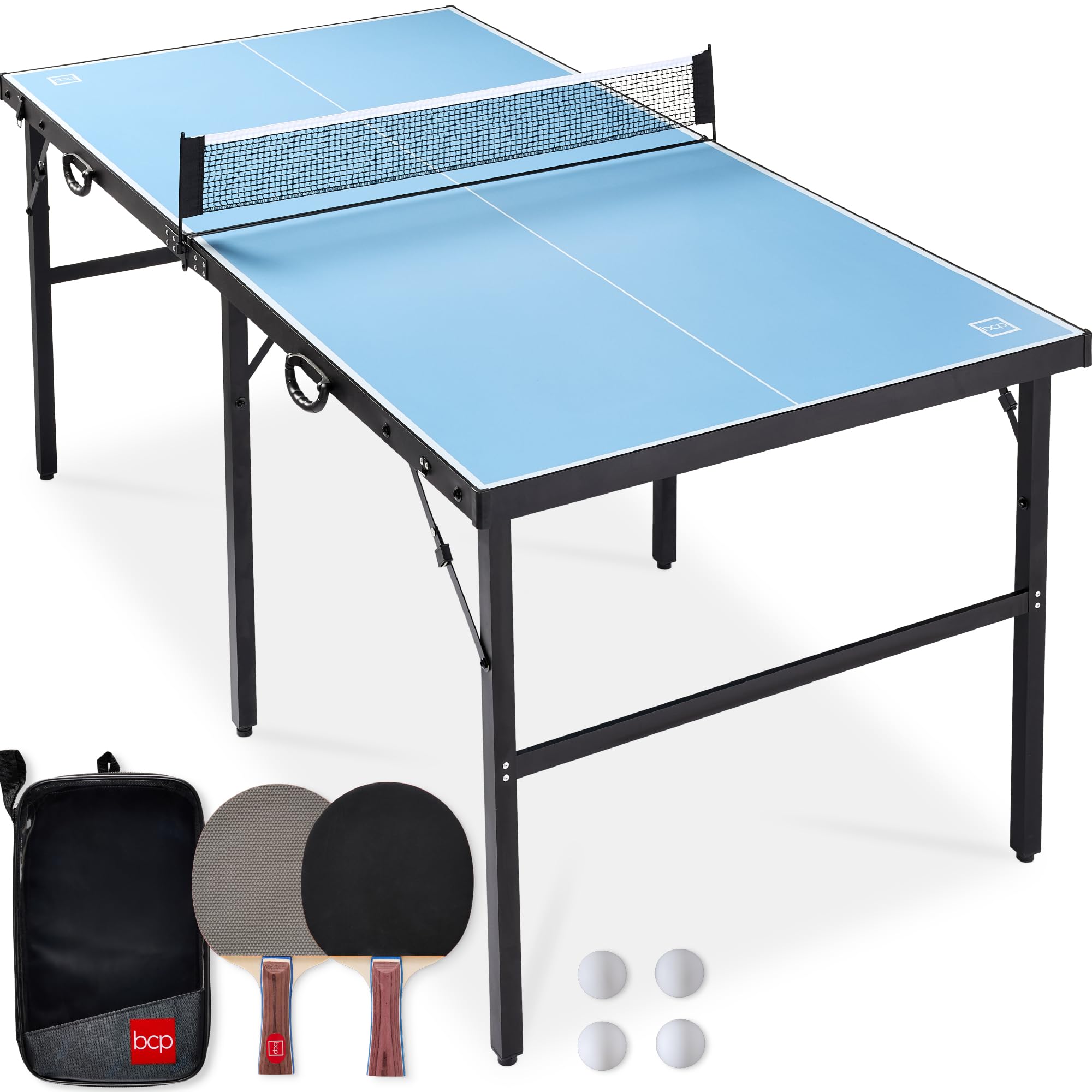 Best Choice Products 6X3Ft Portable Ping Pong Table, Mid-Size Folding Indoor Outdoor Table Tennis W/ 2 Paddles, 4 Balls Included