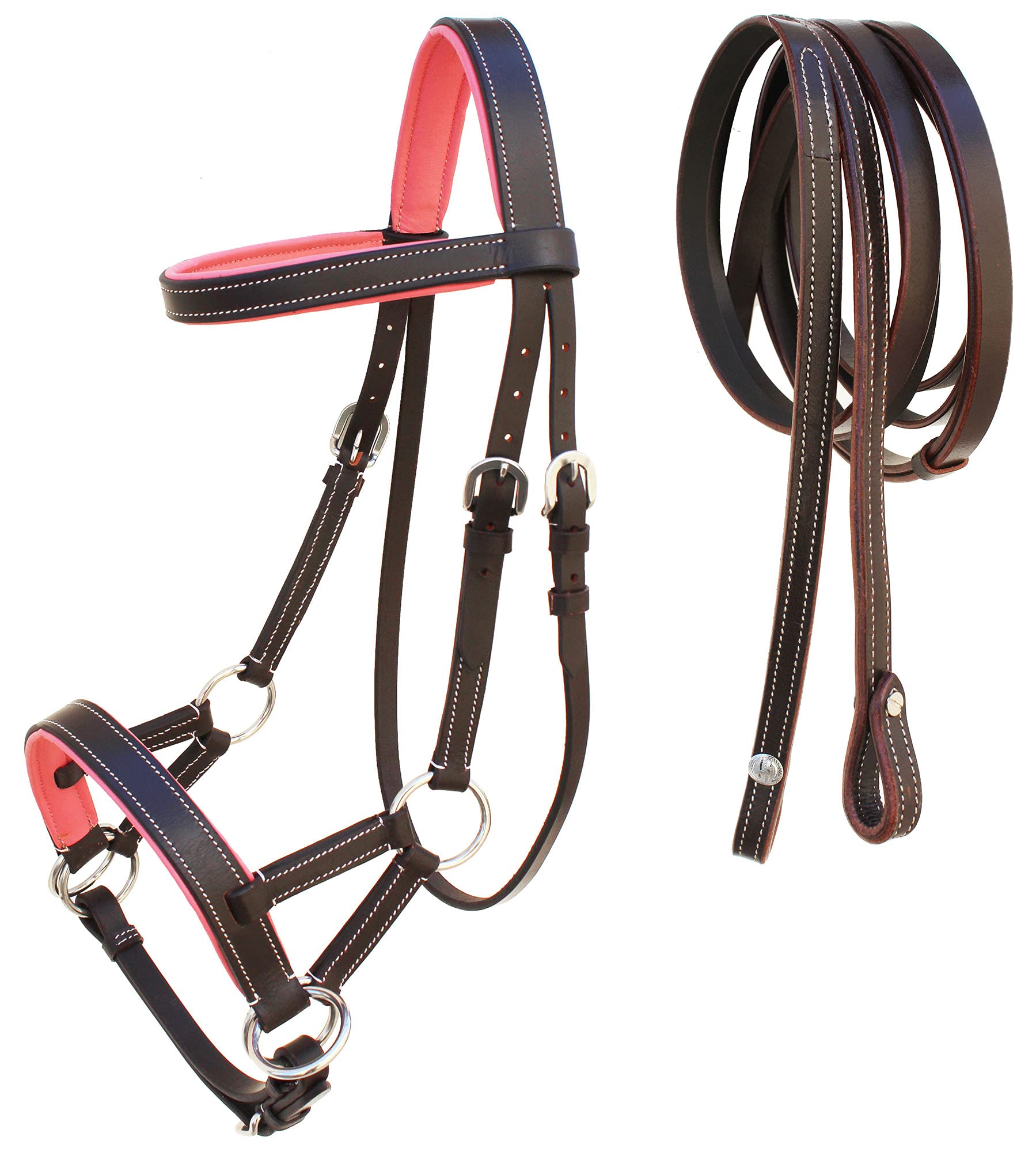 Challenger Horse Western Leather Training Tack Bitless Sidepull Bridle W/Reins 7710Pk-F