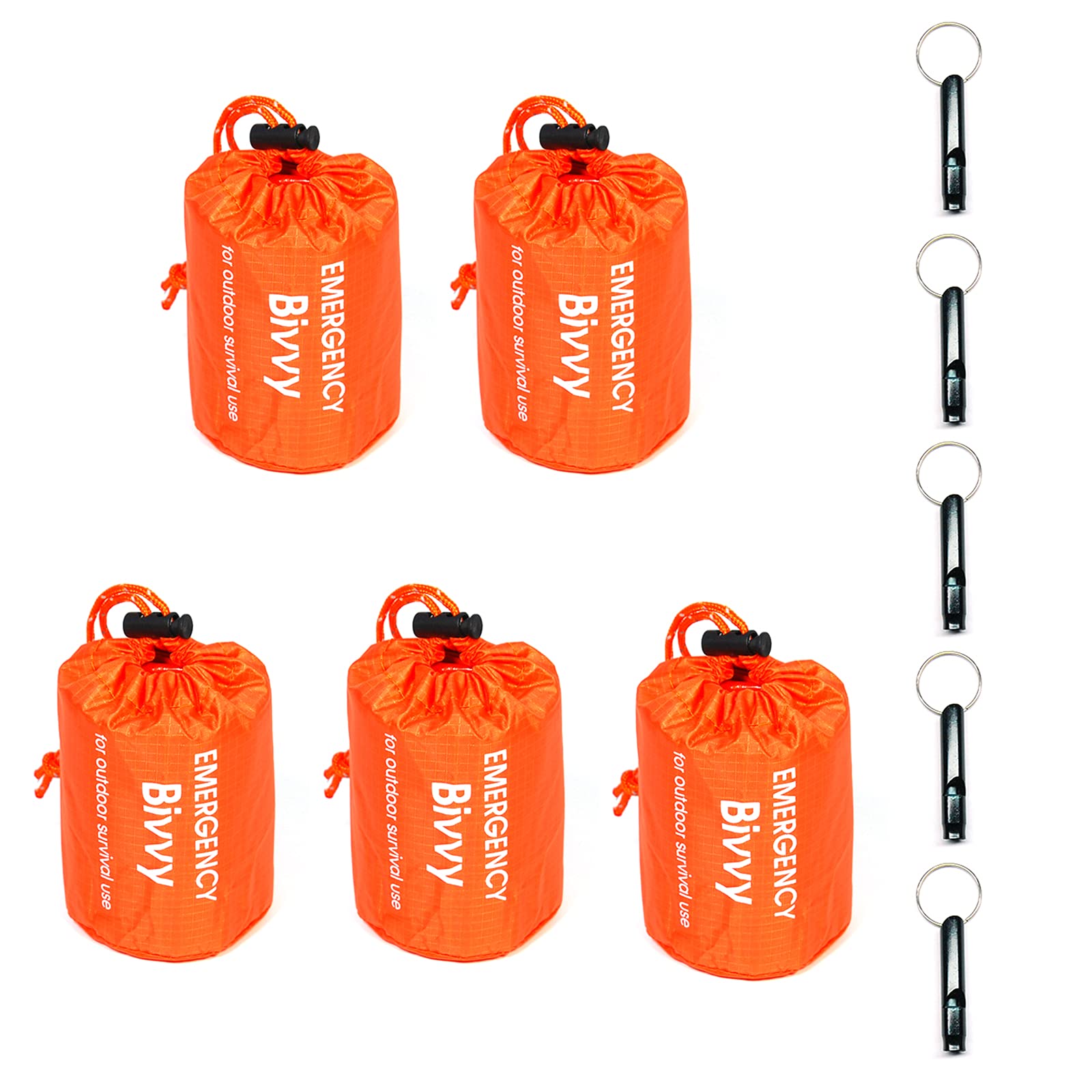 5 Pack Emergency Sleeping Bags Survival Bivvy Sack With Whistles, Lightweight Portable Survival Gear For Outdoor Camping Hiking 