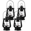 Hortsun 4 Pcs 8 Inch Vintage LED Hurricane Lantern Metal Black Outdoor Battery Operated Hanging Lantern with Warm LEDs and Dimme