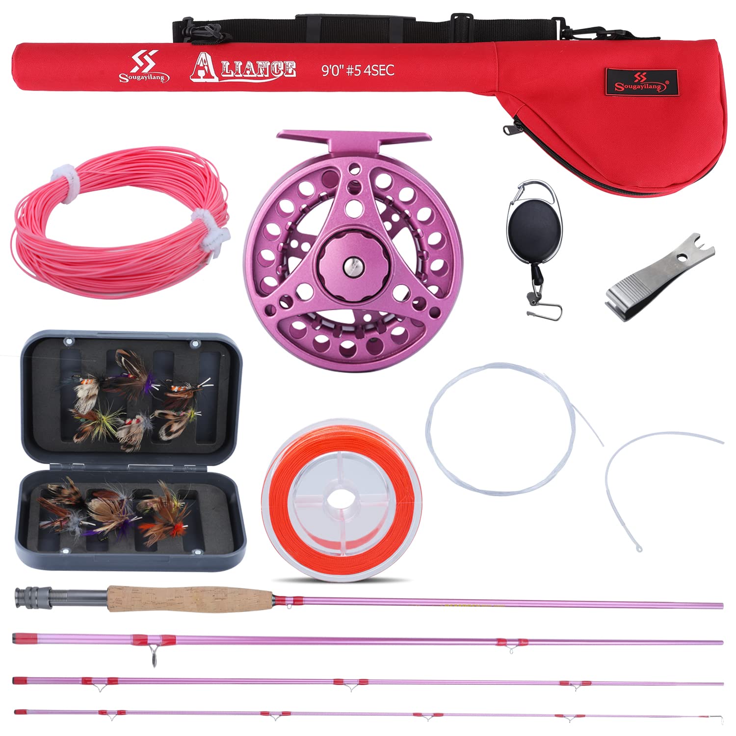 Sougayilang Fly Fishing Rod and Reel Combo - Portable Rod with Aluminum Alloy Reel, Complete Starter Package for Ladies and Fish