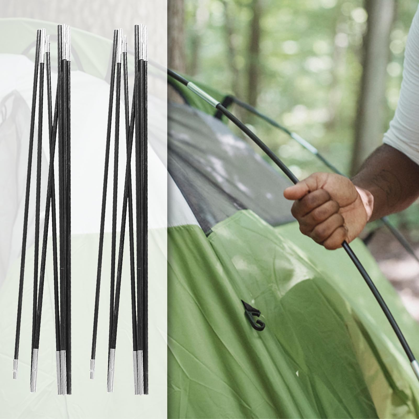 Tent Replacement Pole, 4M Camping Tent Poles Replacement For 3-4 People Fiberglass Camping Tent Pole Bars Outdoor Support Rods A