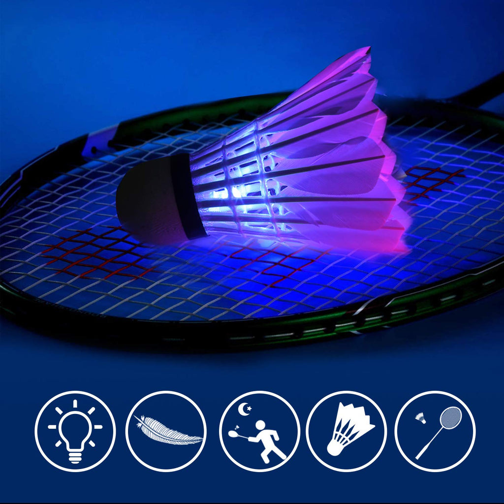 Arespark Led Badminton Shuttlecock, Dark Night Colorful Led Goose Feather Glow Birdies Lighting, Light Up Shuttle-Cocks Badminto