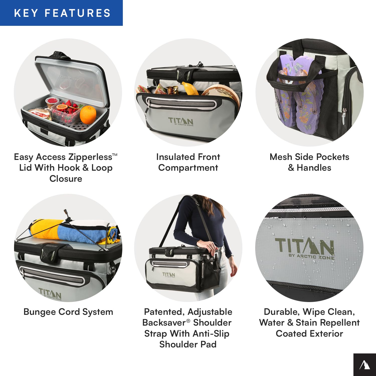 Titan by Arctic Zone 48 Can Zipperless Soft Cooler with HardBody Liner, Seagrass