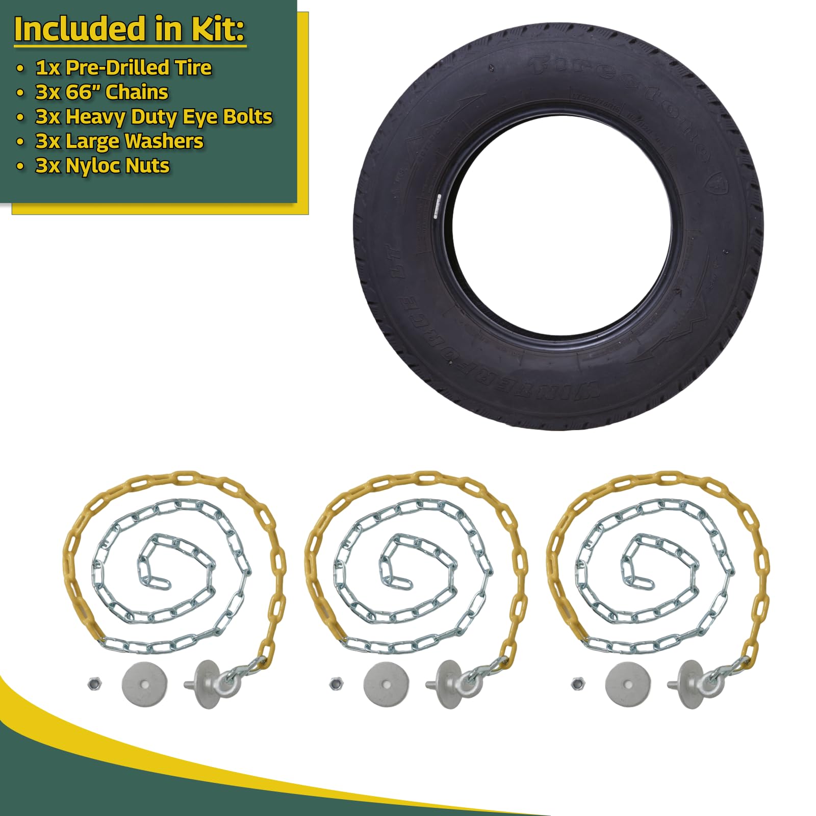 Eastern Jungle Gym Heavy-Duty 3-Chain Rubber Tire Swing Seat With Adjustable Coated Swing Chains - Swing Set Accessories
