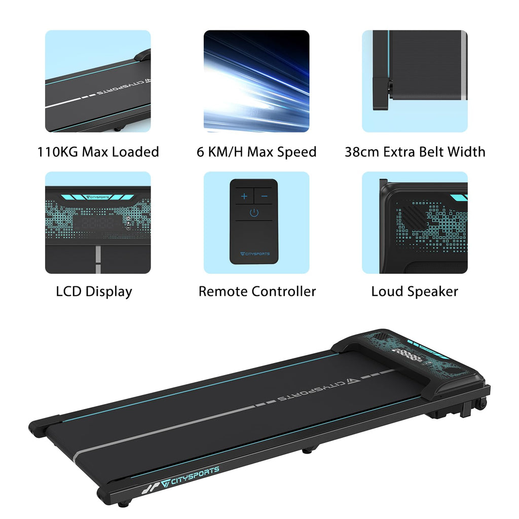 CITYSPORTS Treadmill Under Desk, Walking Pad, Ultra Slim & Portable for Home (Black&Green)