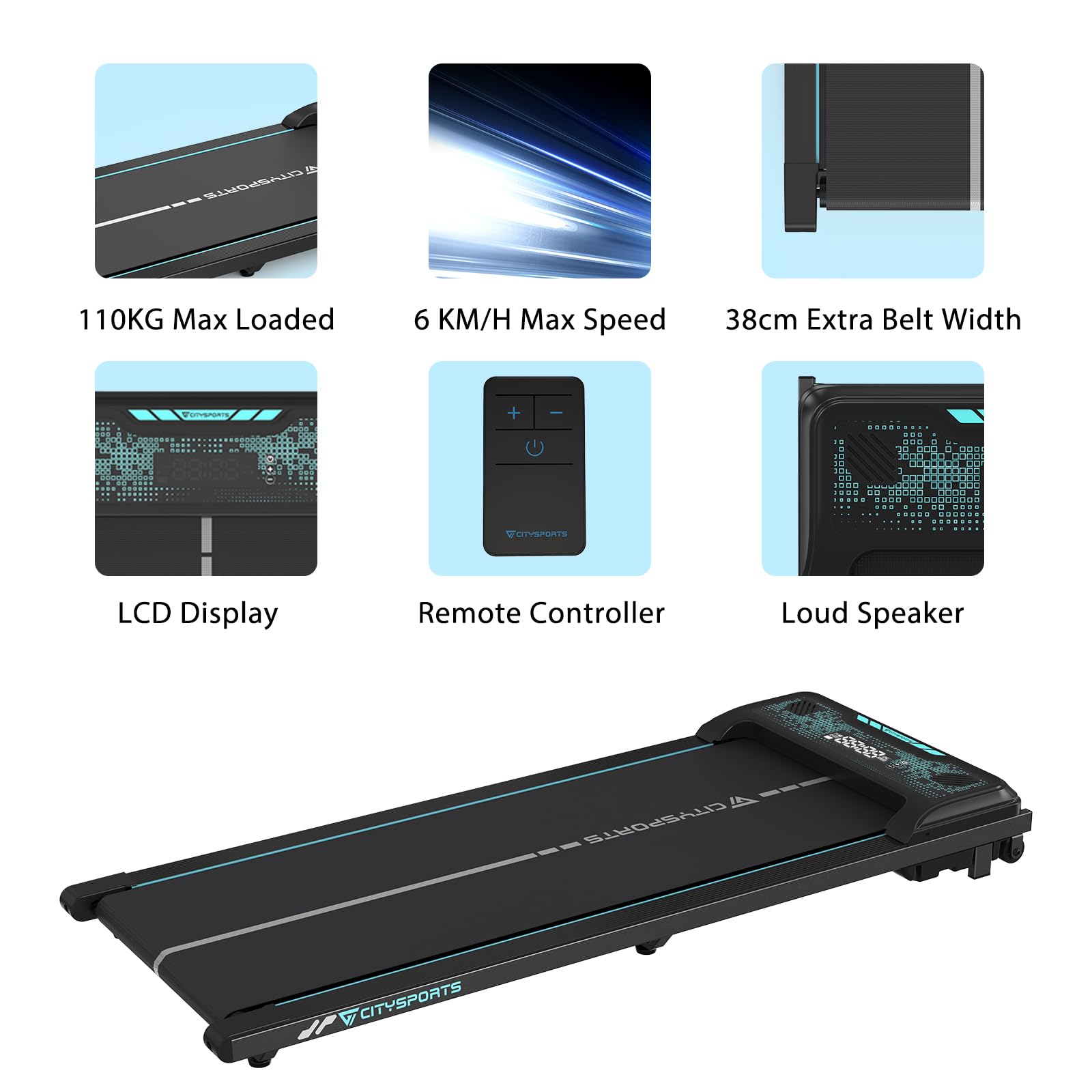 CITYSPORTS Treadmill Under Desk, Walking Pad, Ultra Slim & Portable for Home (Black&Green)