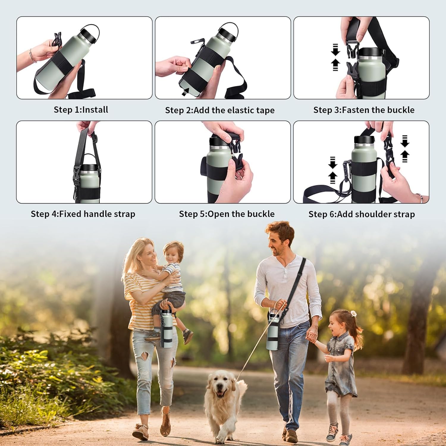 Water Bottle Holder Strap, For Owala Hydro Flask Iron Flask 16Oz/24Oz/32Oz/64 Oz Universal Water Bottles, With Carabiner, Hand F