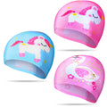 Geyoga 3 Pcs Kids Swim Caps for Boys Girls Age 2-12 Swimming Hat Swan Unicorn Pool Cap Child Swim Hat for Toddler Youth