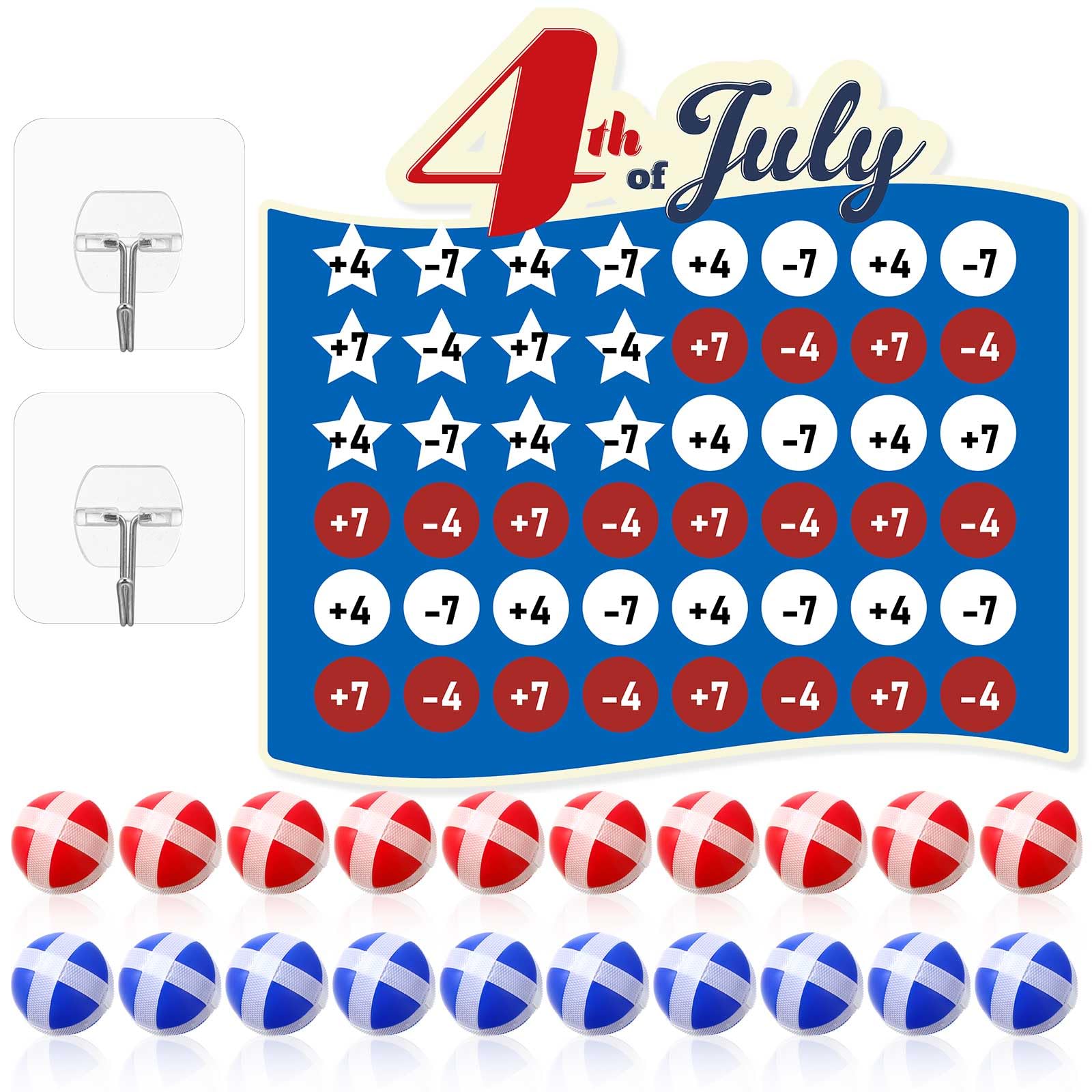 Seenelling 4th of July Games for Outdoor Indoor Activities Large Dart Board with 20 Sticky Balls Patriotic Fourth of July Yard G
