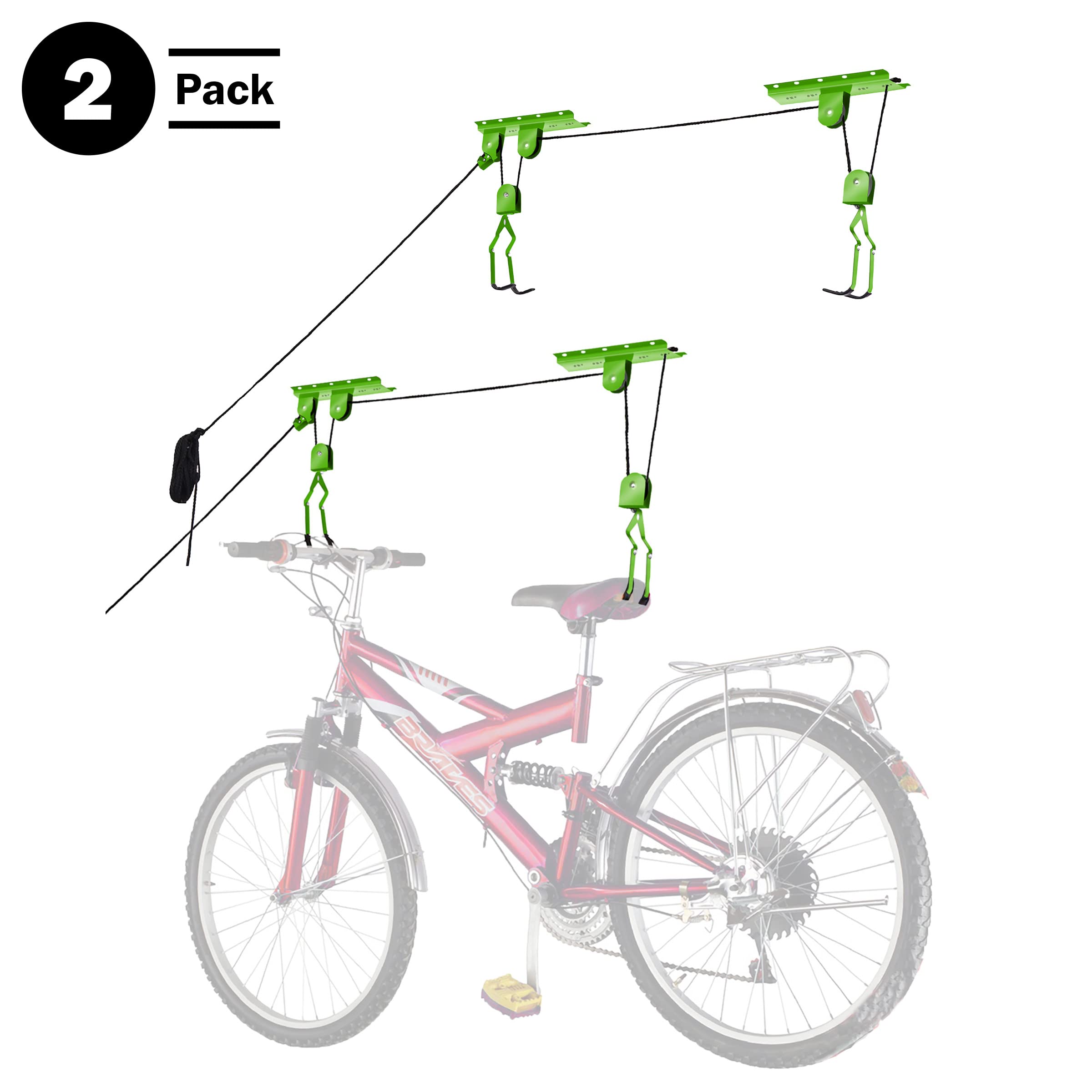 Bike Hanger Set - Set Of 2 Overhead Pulley System Bike Hangers For Garage With 100Lb Capacity For Bicycles By Rad Sportz