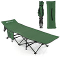 Goplus Folding Camping Cot, 27.5'' Sleeping Cot For Adults With Carry Bag, 600Lbs Weight Capacity, Slanted Head, Side Pocket, He
