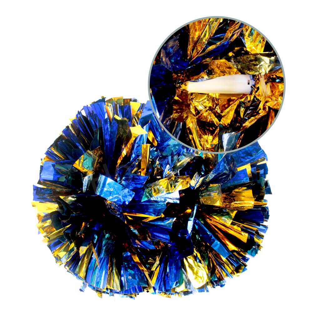 Hooshing 2 Pack Cheerleading Pom Poms Blue And Gold With Baton Handle For Team Spirit Sports Dance Cheering