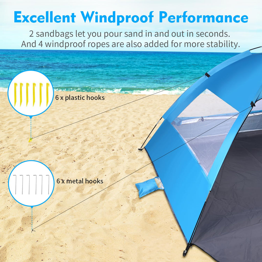 Beach Tent Sun Shelter For 2 Person, Portable Foldable Lightweight Waterproof Windproof, Easy Set Up For Family, Camping, Hiking