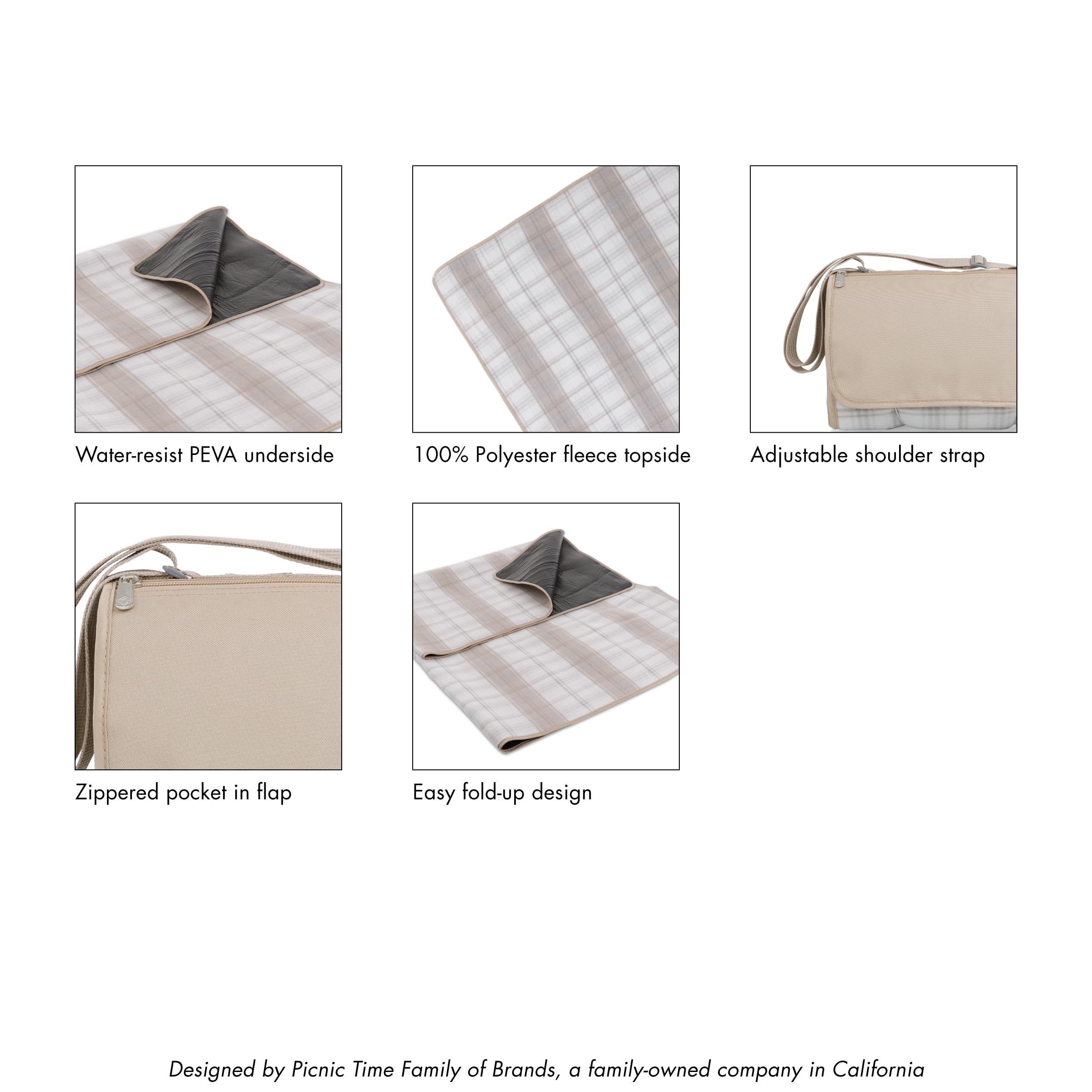 Picnic Time Oniva Outdoor Picnic Blanket Tote, 59X51 Foldable Beach & Camping Blanket With Soft Fleece, Water-Resistant Bottom,