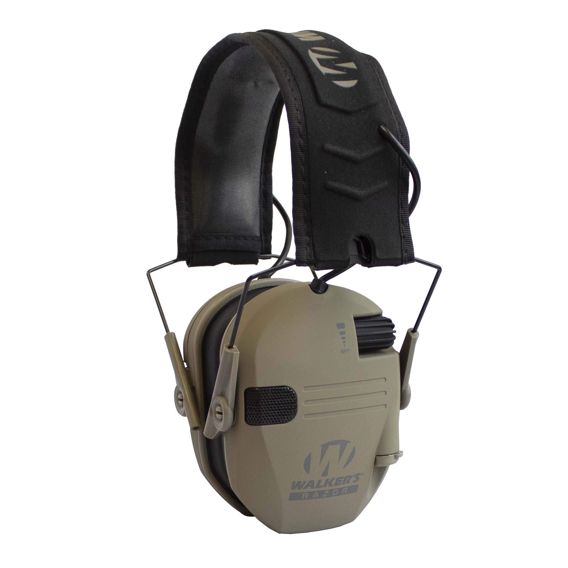 Walker's Razor Slim Shooter Dark Earth Electronic Hunting Folding Hearing Protection Earmuffs w/ 23dB Noise Reduction & Black Sh