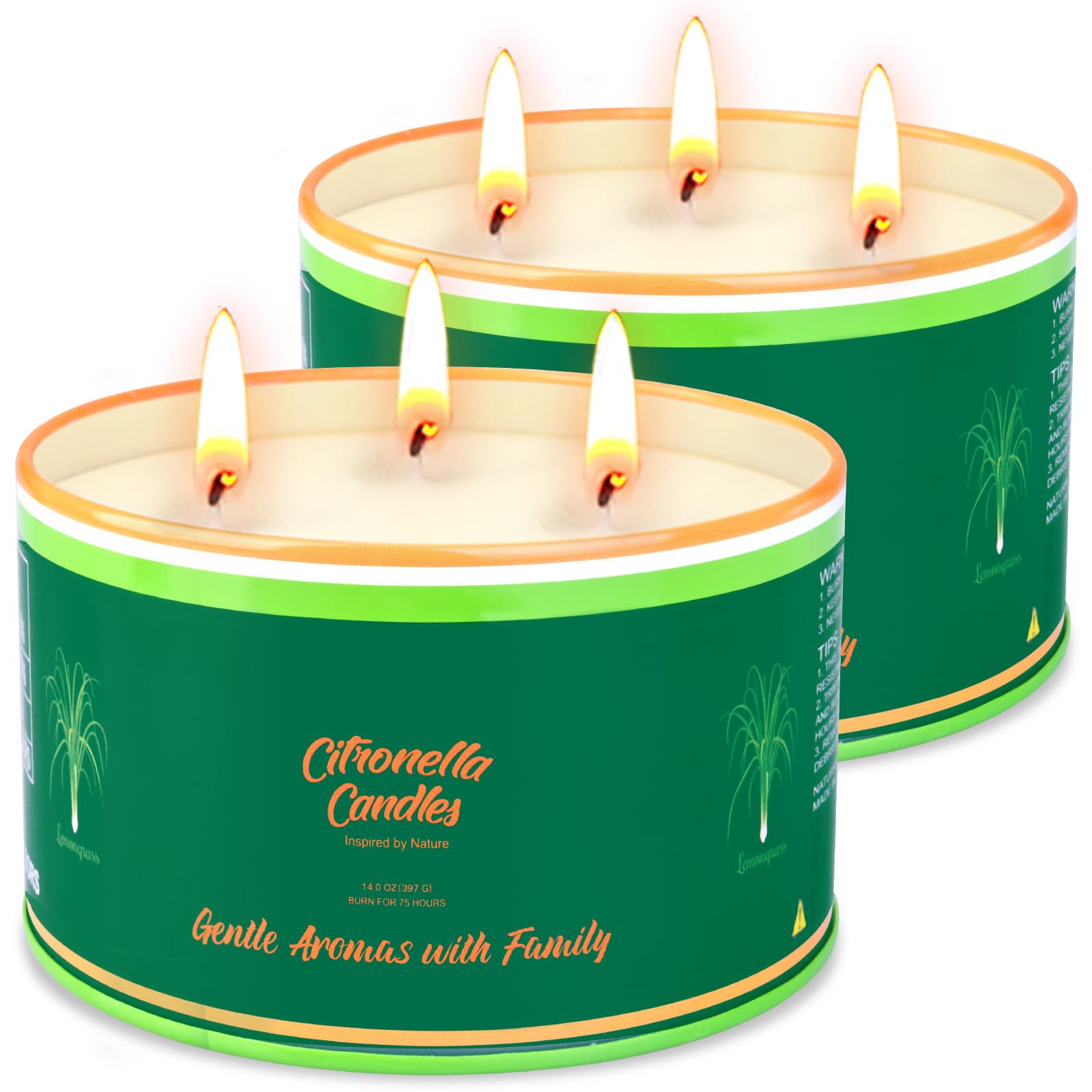 Citronella Candles Outdoor, 2 Packs Large Outdoor Candles For Patio Garden (14Oz Each), 3-Wick Nature Soy Wax Lemomgrass Outside