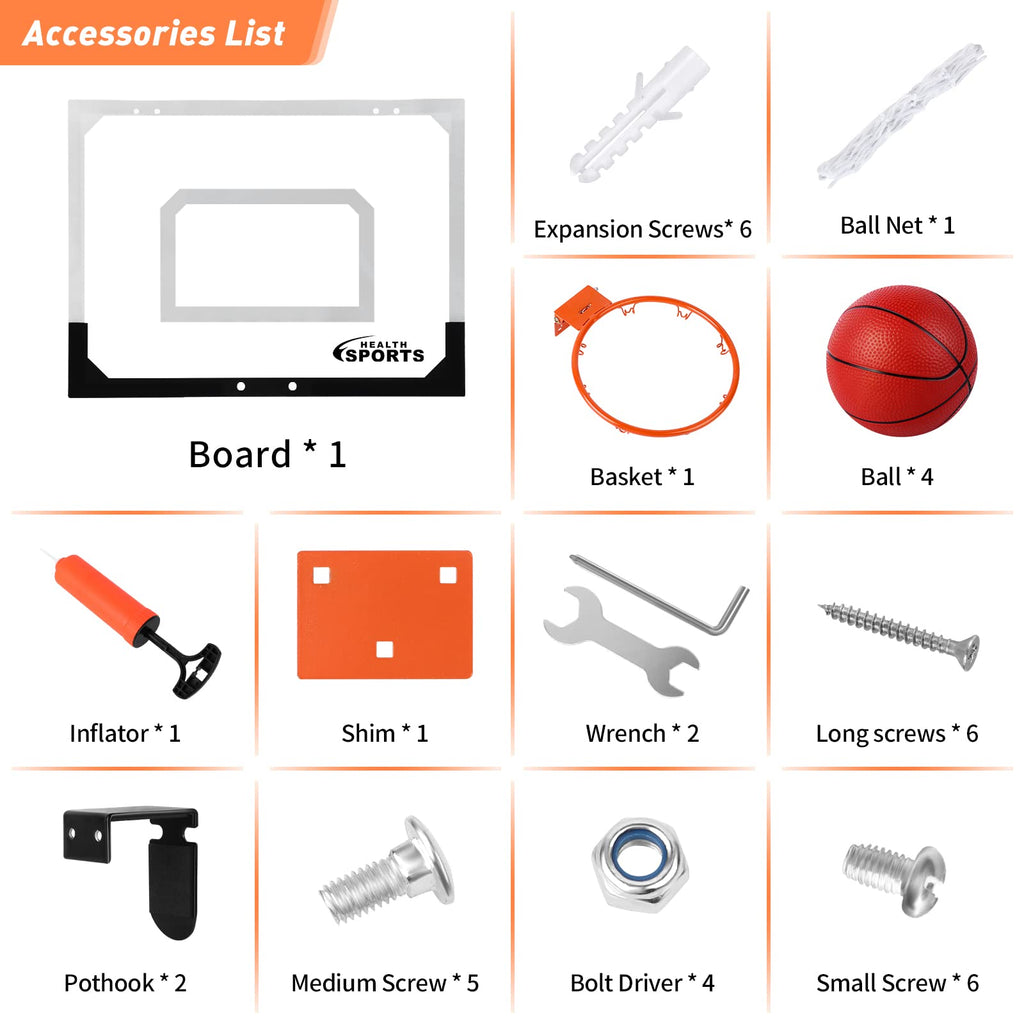 Indoor Basketball Hoop For Kids Adults, Mini Basketball Hoop For Door & Wall With 4 Balls Room Basketball Hoop Over The Door Min