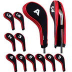 Andux Number Print Golf Iron Club Head Covers Long Neck With Zipper 12Pcs/Set Black/Red