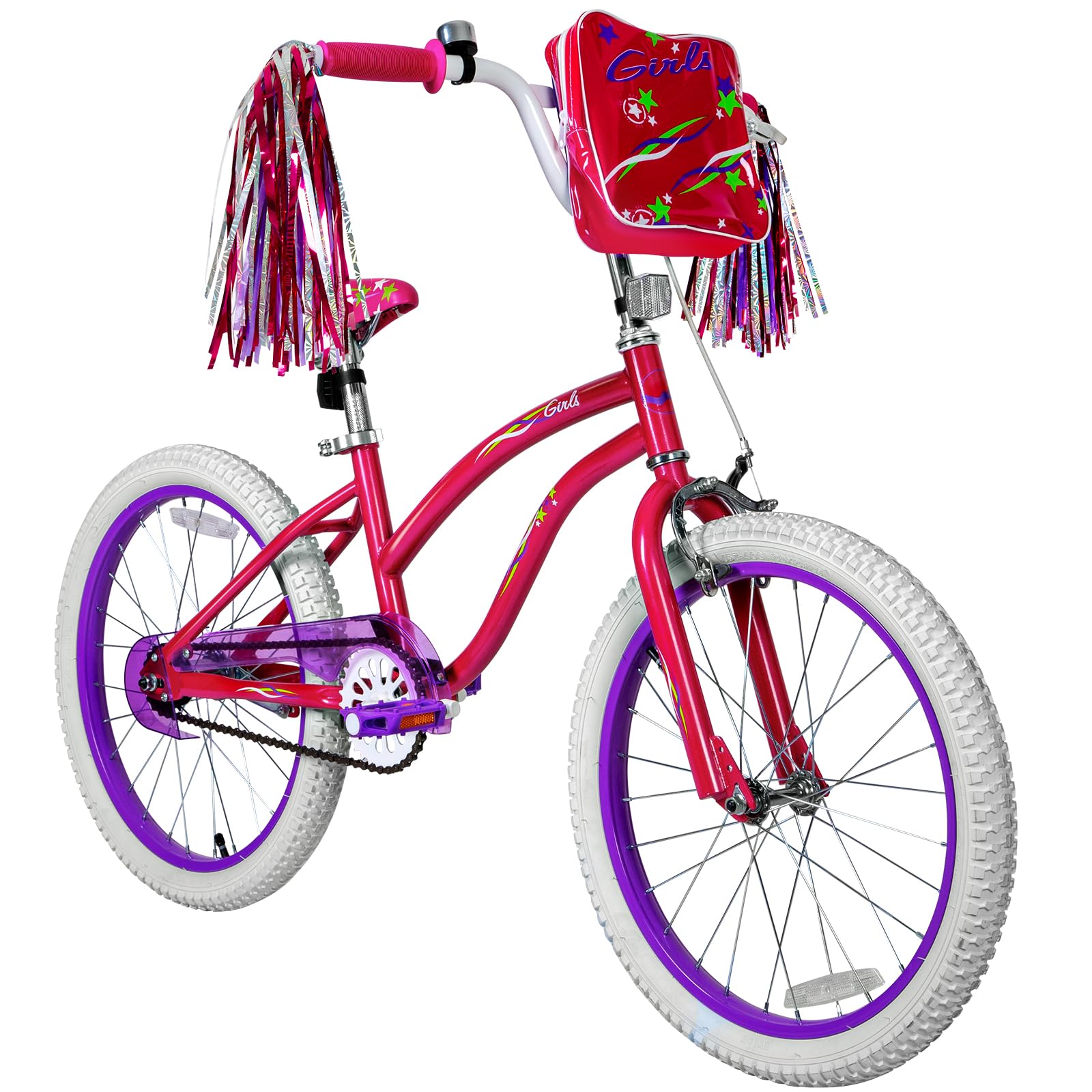 Weize Girls Bike For 6-12 Years Old Kids, 20 Inch Kids Bike With Training Wheels, Streamers, Basket And Doll Seat, Children Bicy