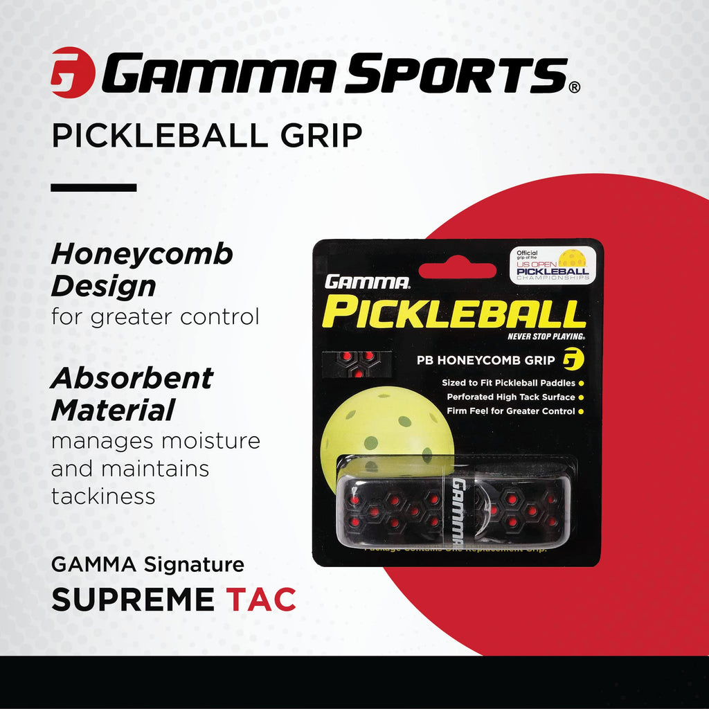 Gamma Sports   Pickleball Honeycomb-Cushion Grip For Pickleball Paddles, Black/Red