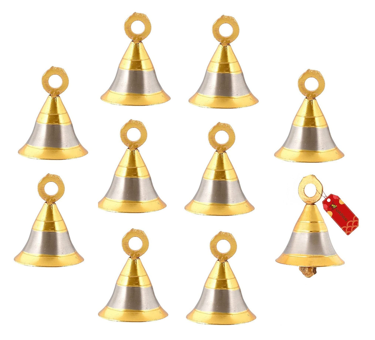 Uapan Metalcraft Gold Brass Pooja Room Bells With J HookS, 2Inch (Silver)  Pack Of 10