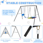 Erommy 3 Seats Swing Sets For Backyard, 1 Saucer Swing, 1 Belt Swing And 1 Baby Swingset, Heavy Duty Outdoor Playset With Adjust
