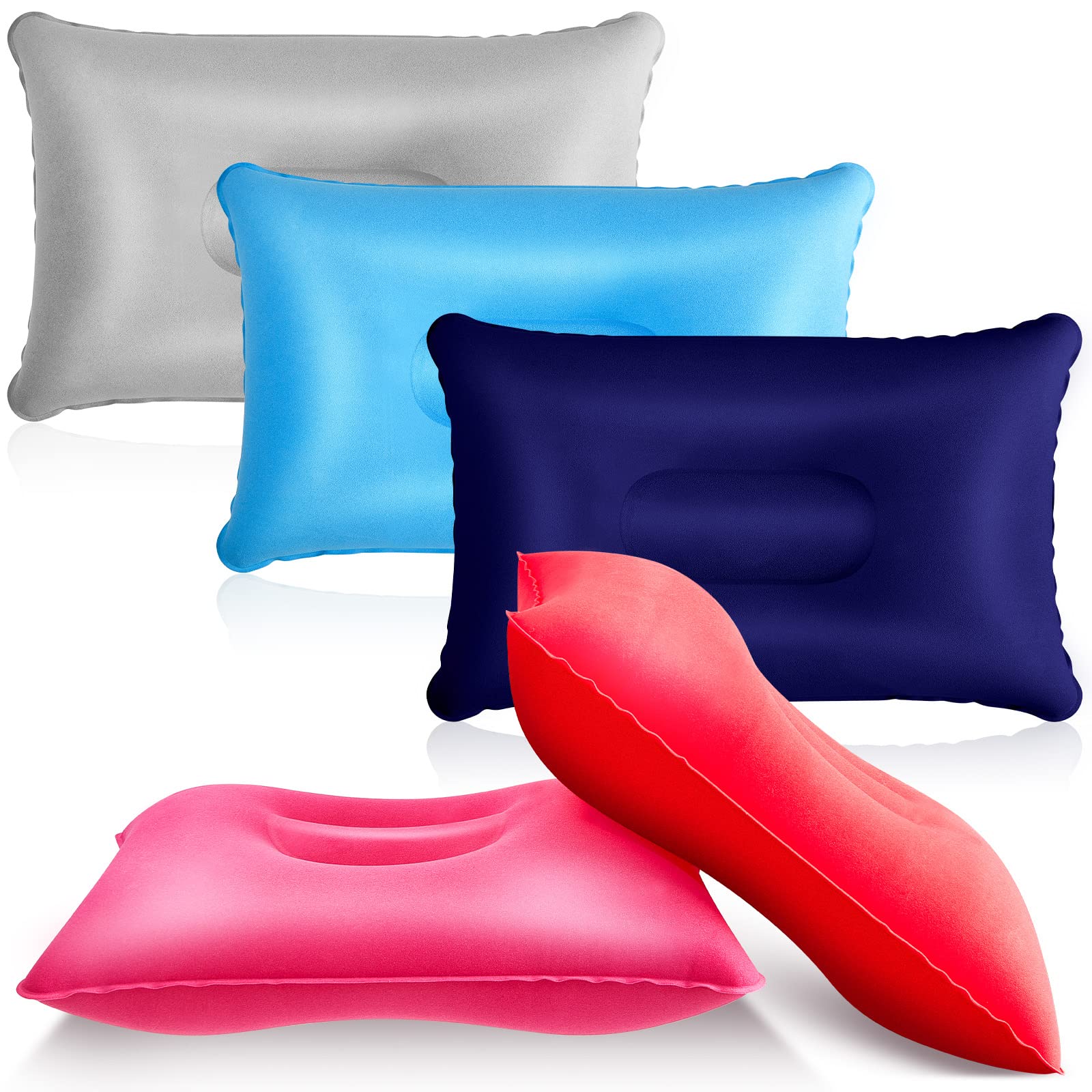 Maitys 5 Pieces Inflatable Travel Pillow Portable Compact Air Pillow Flocked Fabric Backpacking for Camping Hiking Home Office S