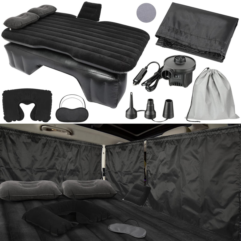 Tallew 12 Pcs Car Air Mattress Back Seat Inflatable Bed Suv Car Camping Backseat Truck Air Mattress Curtain Divider Window Shade