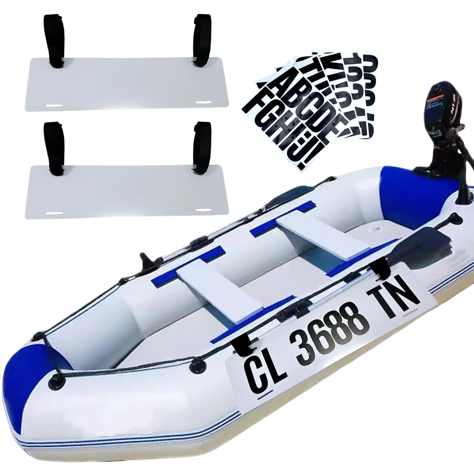 Movbudy 2 Pack Boat Registration Number Plate, Registration Sticker Plate with 16 Sheets Black Numbers and Letters Stickers, Whi
