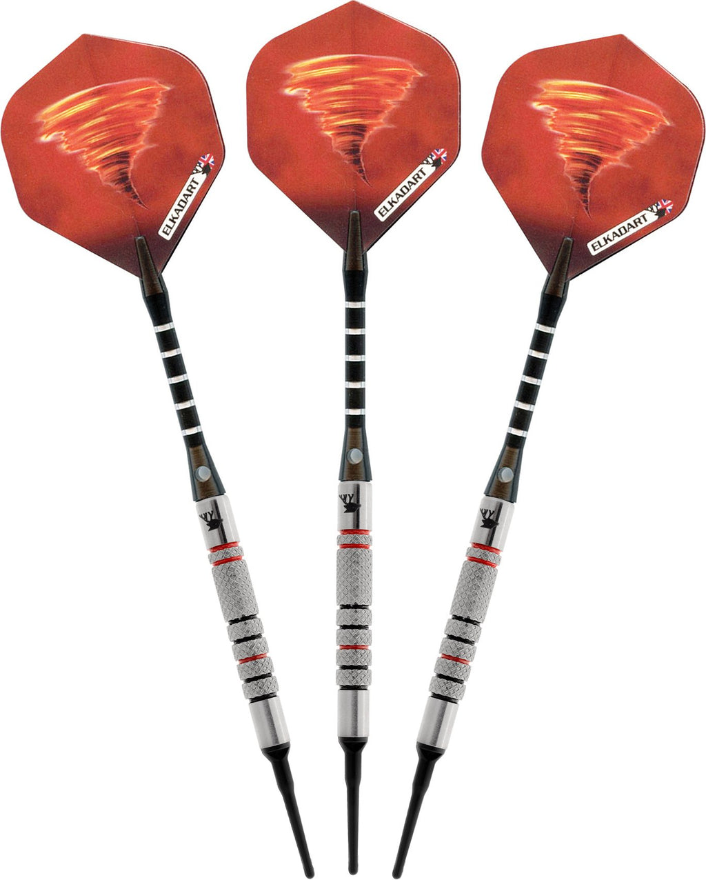 Elkadart Tornado 90% Tungsten Soft Tip Darts With Storage/Travel Case, 4 Black/3 Red Rings, 18 Grams