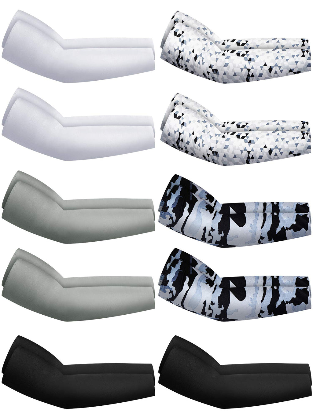 Hicarer 10 Pairs Sun Protection Arm Sleeves Cooling Sports Compression Athletic Sleeves For Basketball Running Cycling Golfing (