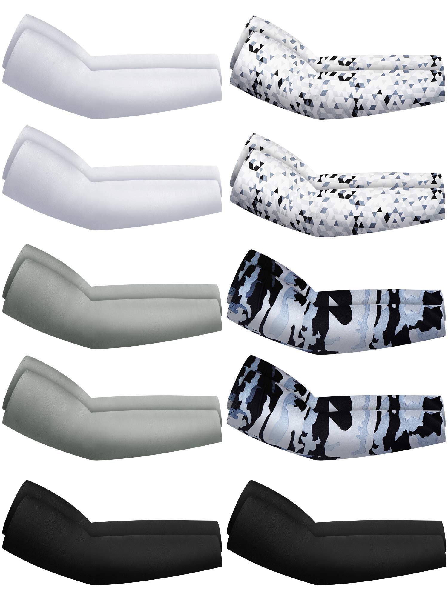 Hicarer 10 Pair UV Sun Protection Arm Sleeves Compression Sports Cooling Sleeves for Men Women Teenager Youth Golf Baseball Bask