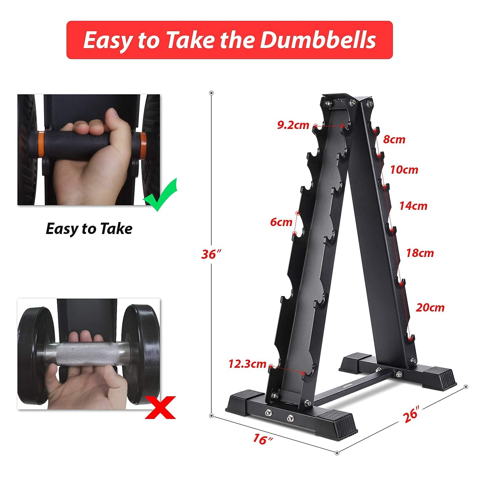 Akyen A-Frame Dumbbell Rack Stand Only, 6 Tier Weight Rack For Dumbbells (800 Pounds Weight Capacity, 2022 Version)